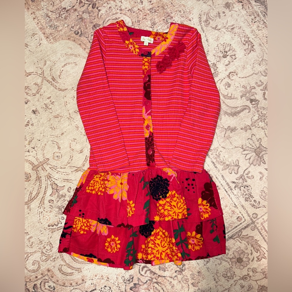 Le Top Girls Floral & Striped Dress (Size 4)